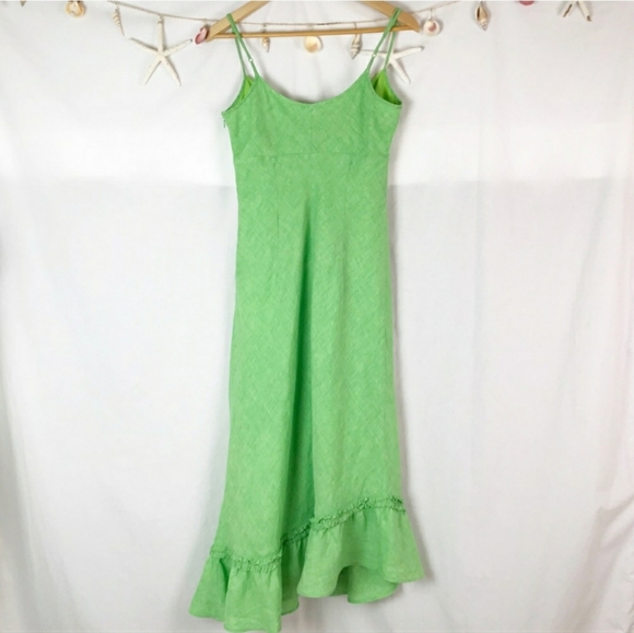 Banana Republic Green Linen asymmetrical summer Dress size 4 - Picture 10 of 14